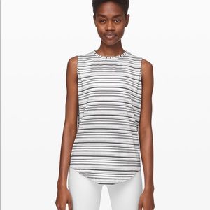 Lululemon White and Black Striped Muscle Tee